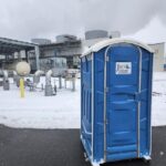 Jay's porta potty rental during Detroit winter job site
